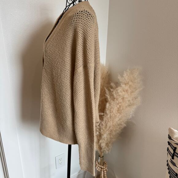 Michael Stars Cozy Open Knit Neutral Tan Cardigan Grandpa Sweater Small - Picture 7 of 9